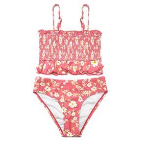 SHEKINI Girls Bathing Suit Ruffle Trim Bandeau Bikini Two Piece Swimsuits 8/10